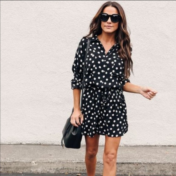 Vici Dresses & Skirts - Vici Coco Polka Dot Shirt Dress. Ties at waist.